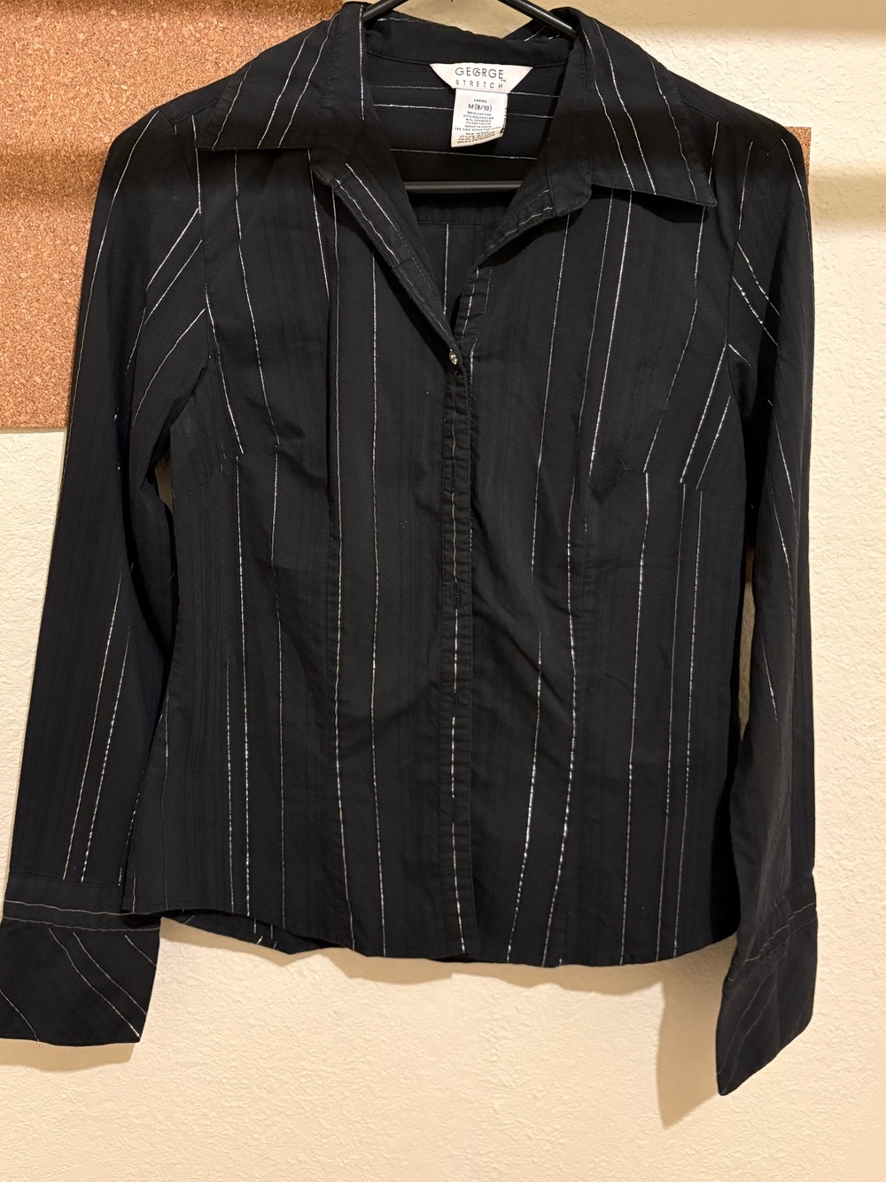 George Black Button-Down Shirt with Silver Pinstripes